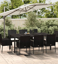 9-tlg. Garten-Essgruppe mit Kissen Schwarz Poly Rattan