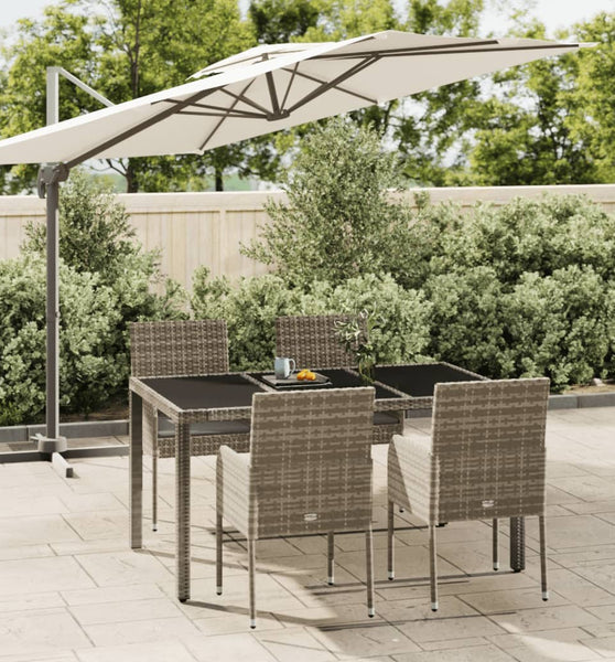 5-tlg. Garten-Essgruppe mit Kissen Grau Poly Rattan