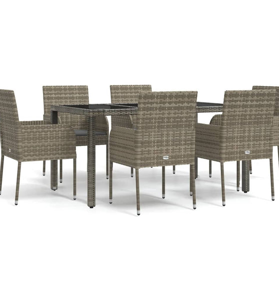 7-tlg. Garten-Essgruppe mit Kissen Grau Poly Rattan