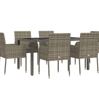 7-tlg. Garten-Essgruppe mit Kissen Grau Poly Rattan