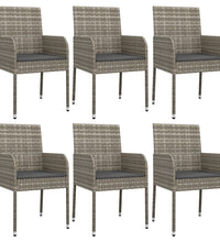 7-tlg. Garten-Essgruppe mit Kissen Grau Poly Rattan