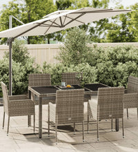 7-tlg. Garten-Essgruppe mit Kissen Grau Poly Rattan