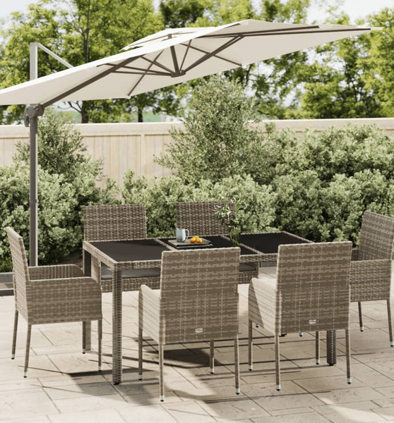 7-tlg. Garten-Essgruppe mit Kissen Grau Poly Rattan