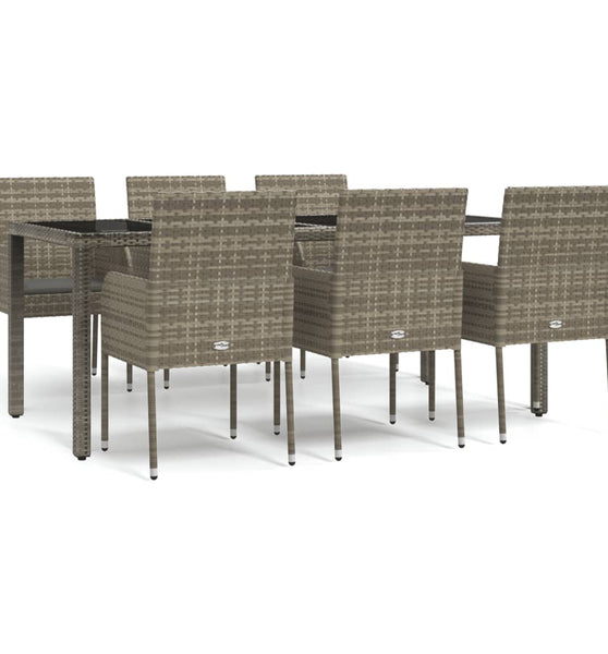 7-tlg. Garten-Essgruppe mit Kissen Grau Poly Rattan