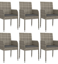 7-tlg. Garten-Essgruppe mit Kissen Grau Poly Rattan