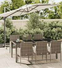 7-tlg. Garten-Essgruppe mit Kissen Grau Poly Rattan