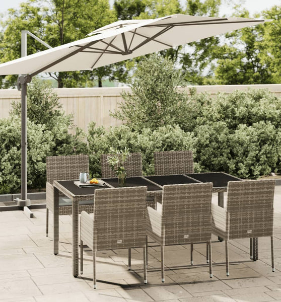 7-tlg. Garten-Essgruppe mit Kissen Grau Poly Rattan