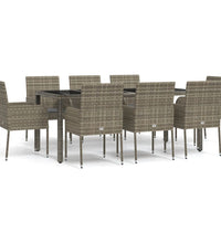 9-tlg. Garten-Essgruppe mit Kissen Grau Poly Rattan
