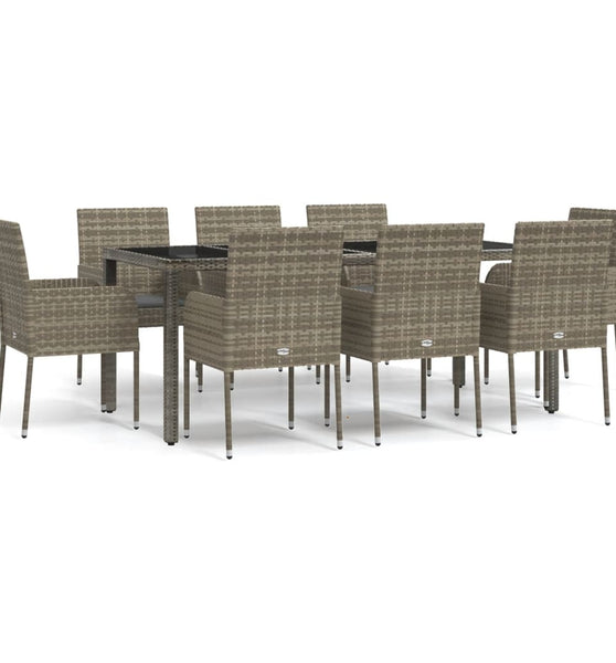 9-tlg. Garten-Essgruppe mit Kissen Grau Poly Rattan