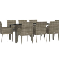 9-tlg. Garten-Essgruppe mit Kissen Grau Poly Rattan