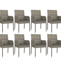 9-tlg. Garten-Essgruppe mit Kissen Grau Poly Rattan