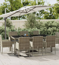 9-tlg. Garten-Essgruppe mit Kissen Grau Poly Rattan