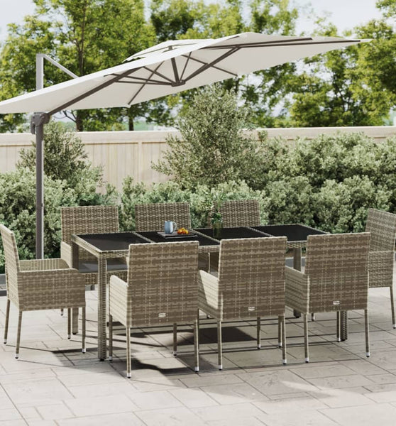 9-tlg. Garten-Essgruppe mit Kissen Grau Poly Rattan