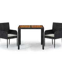 3-tlg. Garten-Essgruppe mit Kissen Schwarz Poly Rattan