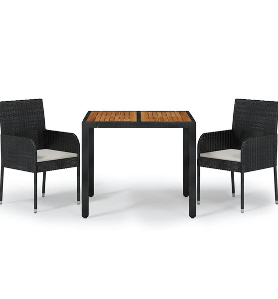 3-tlg. Garten-Essgruppe mit Kissen Schwarz Poly Rattan