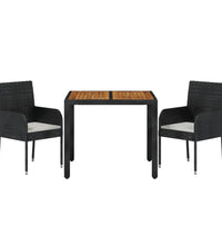 3-tlg. Garten-Essgruppe mit Kissen Schwarz Poly Rattan