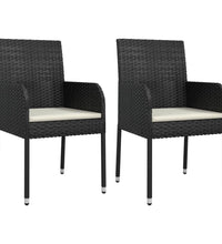 3-tlg. Garten-Essgruppe mit Kissen Schwarz Poly Rattan