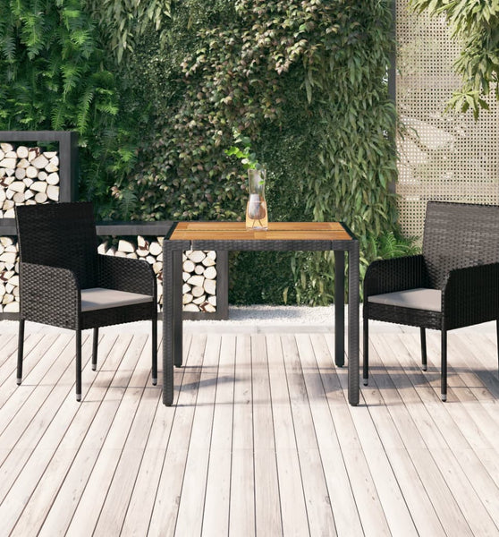 3-tlg. Garten-Essgruppe mit Kissen Schwarz Poly Rattan