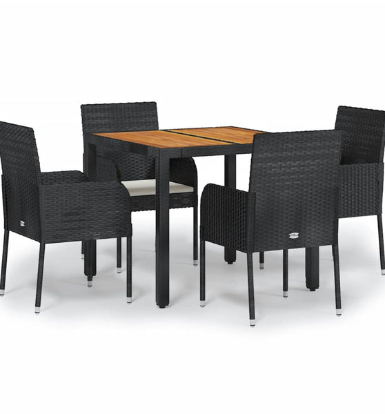 5-tlg. Garten-Essgruppe mit Kissen Schwarz Poly Rattan