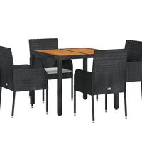 5-tlg. Garten-Essgruppe mit Kissen Schwarz Poly Rattan