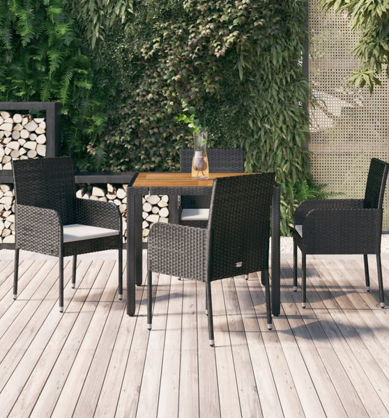 5-tlg. Garten-Essgruppe mit Kissen Schwarz Poly Rattan
