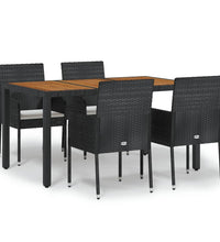 5-tlg. Garten-Essgruppe mit Kissen Schwarz Poly Rattan