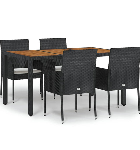 5-tlg. Garten-Essgruppe mit Kissen Schwarz Poly Rattan
