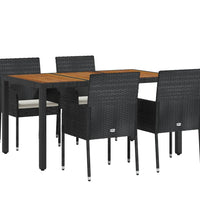 5-tlg. Garten-Essgruppe mit Kissen Schwarz Poly Rattan