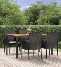 5-tlg. Garten-Essgruppe mit Kissen Schwarz Poly Rattan
