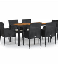 7-tlg. Garten-Essgruppe mit Kissen Schwarz Poly Rattan