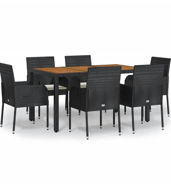 7-tlg. Garten-Essgruppe mit Kissen Schwarz Poly Rattan