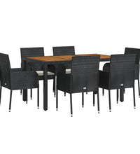 7-tlg. Garten-Essgruppe mit Kissen Schwarz Poly Rattan