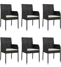 7-tlg. Garten-Essgruppe mit Kissen Schwarz Poly Rattan