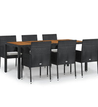 7-tlg. Garten-Essgruppe mit Kissen Schwarz Poly Rattan
