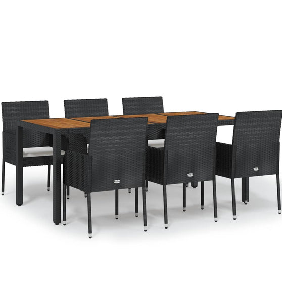7-tlg. Garten-Essgruppe mit Kissen Schwarz Poly Rattan