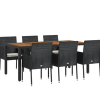 7-tlg. Garten-Essgruppe mit Kissen Schwarz Poly Rattan