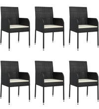 7-tlg. Garten-Essgruppe mit Kissen Schwarz Poly Rattan