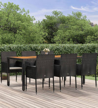 7-tlg. Garten-Essgruppe mit Kissen Schwarz Poly Rattan