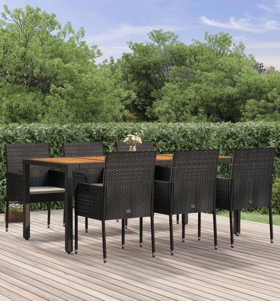 7-tlg. Garten-Essgruppe mit Kissen Schwarz Poly Rattan