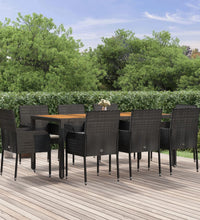 9-tlg. Garten-Essgruppe mit Kissen Schwarz Poly Rattan