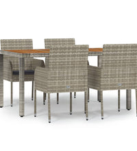 5-tlg. Garten-Essgruppe mit Kissen Grau Poly Rattan
