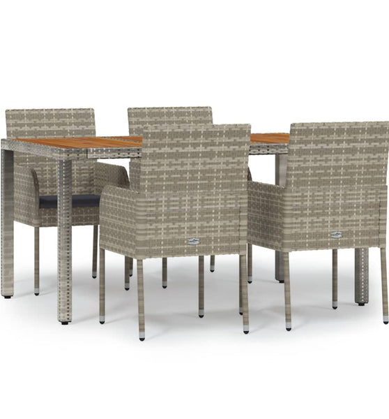 5-tlg. Garten-Essgruppe mit Kissen Grau Poly Rattan