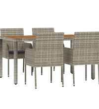 5-tlg. Garten-Essgruppe mit Kissen Grau Poly Rattan