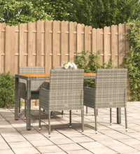 5-tlg. Garten-Essgruppe mit Kissen Grau Poly Rattan