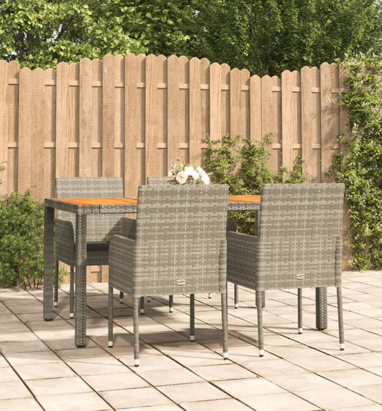 5-tlg. Garten-Essgruppe mit Kissen Grau Poly Rattan