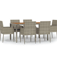 7-tlg. Garten-Essgruppe mit Kissen Grau Poly Rattan