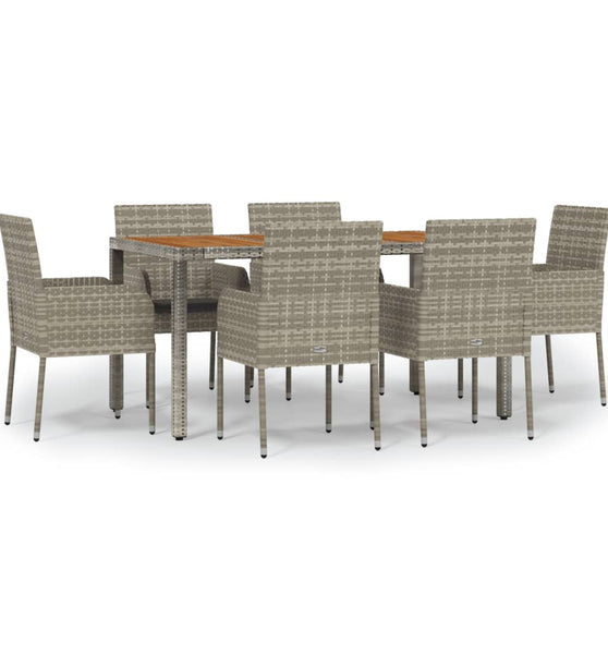 7-tlg. Garten-Essgruppe mit Kissen Grau Poly Rattan