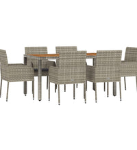 7-tlg. Garten-Essgruppe mit Kissen Grau Poly Rattan