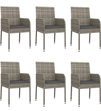 7-tlg. Garten-Essgruppe mit Kissen Grau Poly Rattan