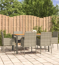 7-tlg. Garten-Essgruppe mit Kissen Grau Poly Rattan